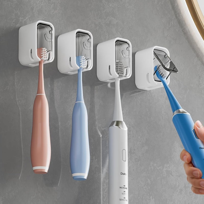 MOPMS Toothbrush Holders for Bathroom【Innovation Single Slot Design】 2PCS Toothbrush Holder Wall Mounted with Cover for Shower, Single Toothbrush Dispenser Storage Organizer for Family & Travel - Image 1